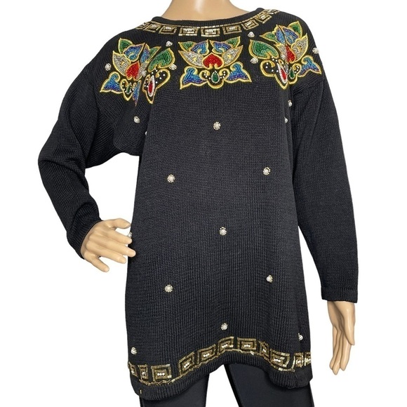 Victoria Jones Vintage black beaded sweater Medium - Picture 1 of 8